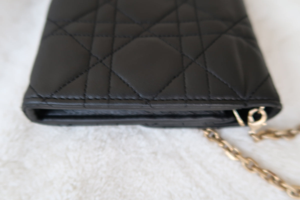 Christian Dior Lambskin Cannage Miss Dior Promenade Wallet on Chain Shoulder Bag Black