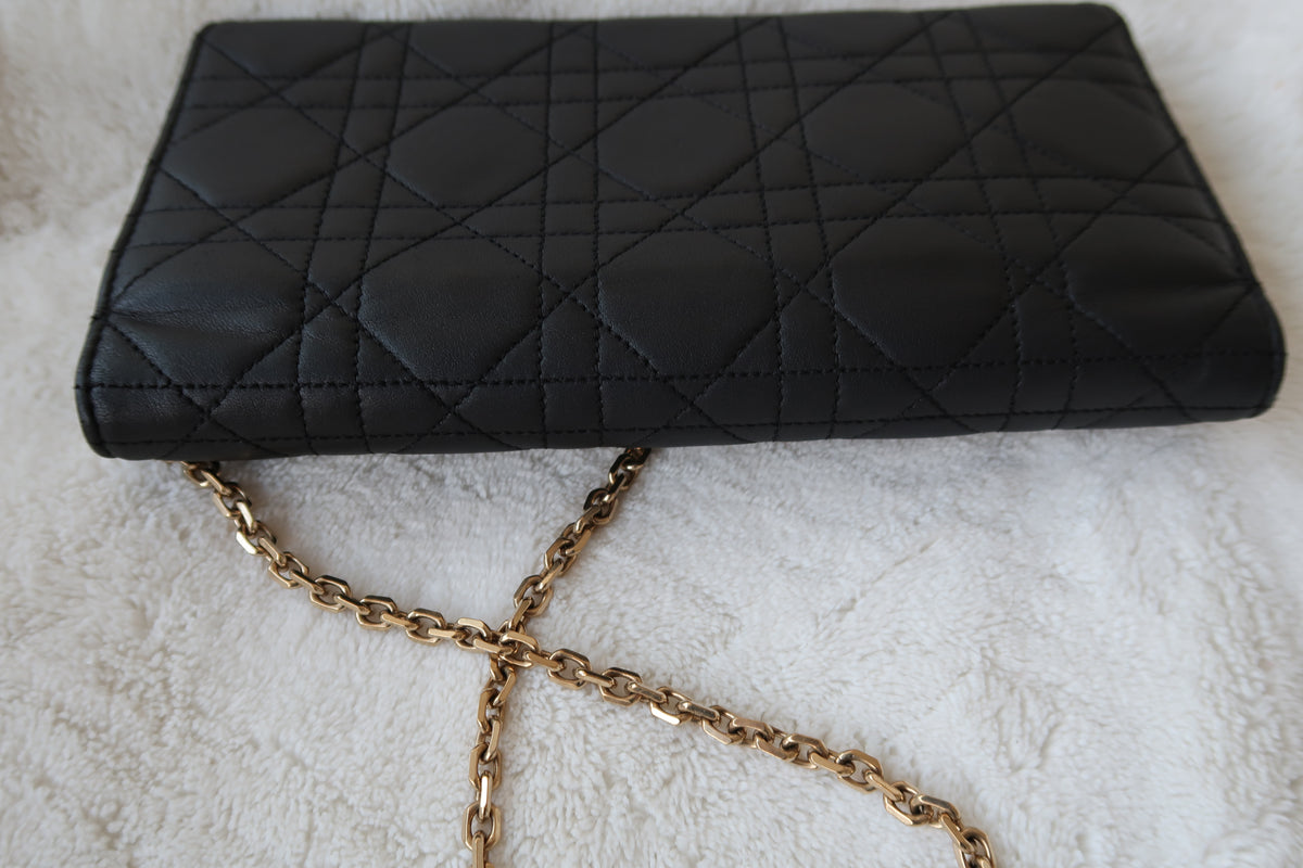 Christian Dior Lambskin Cannage Miss Dior Promenade Wallet on Chain Shoulder Bag Black