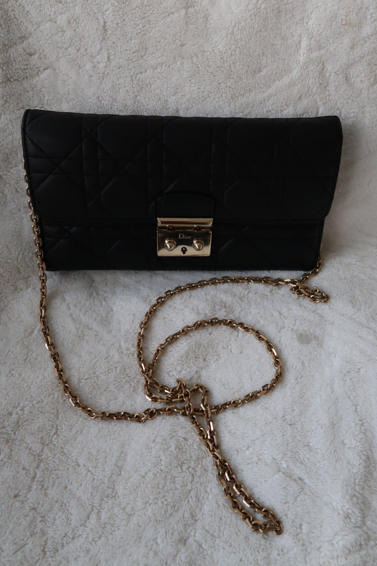 Christian Dior Lambskin Cannage Miss Dior Promenade Wallet on Chain Shoulder Bag Black
