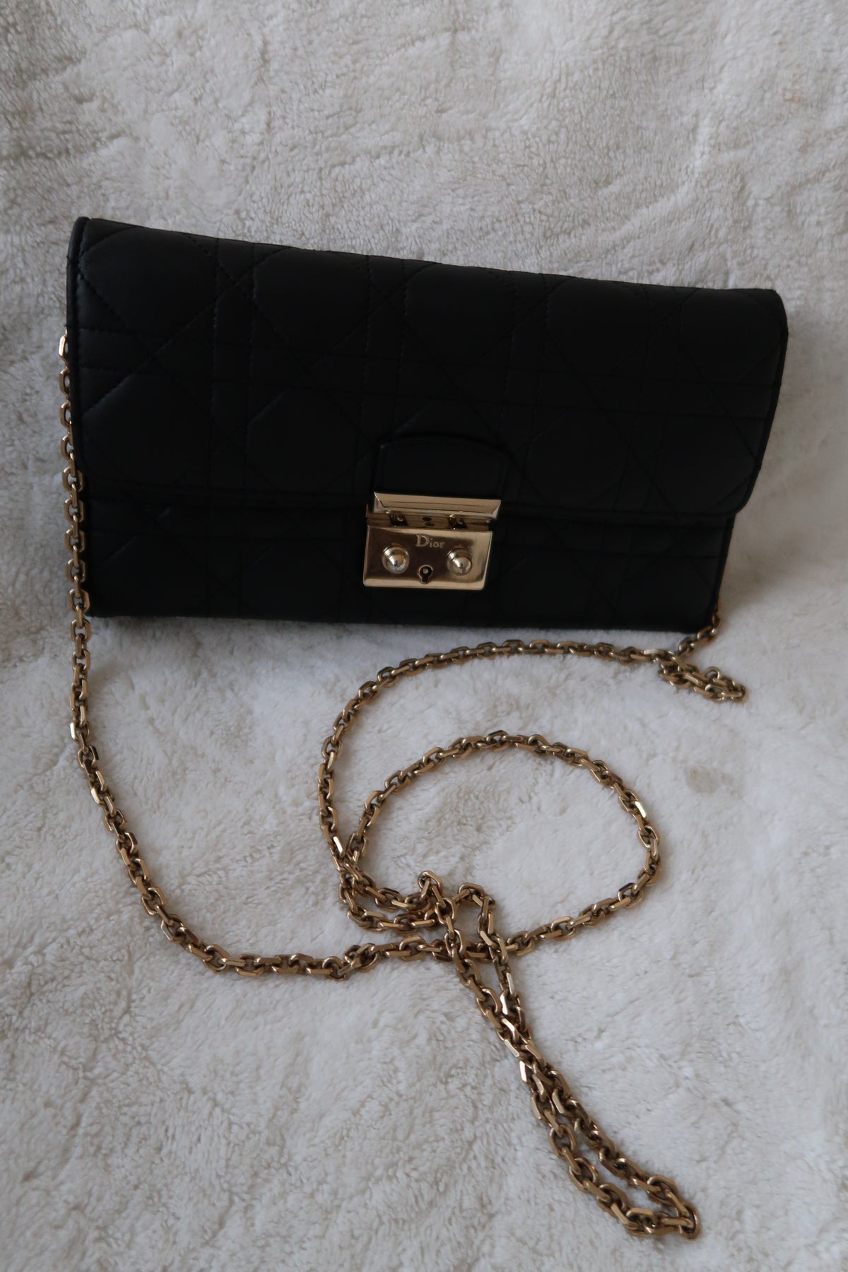 Christian Dior Lambskin Cannage Miss Dior Promenade Wallet on Chain Shoulder Bag Black