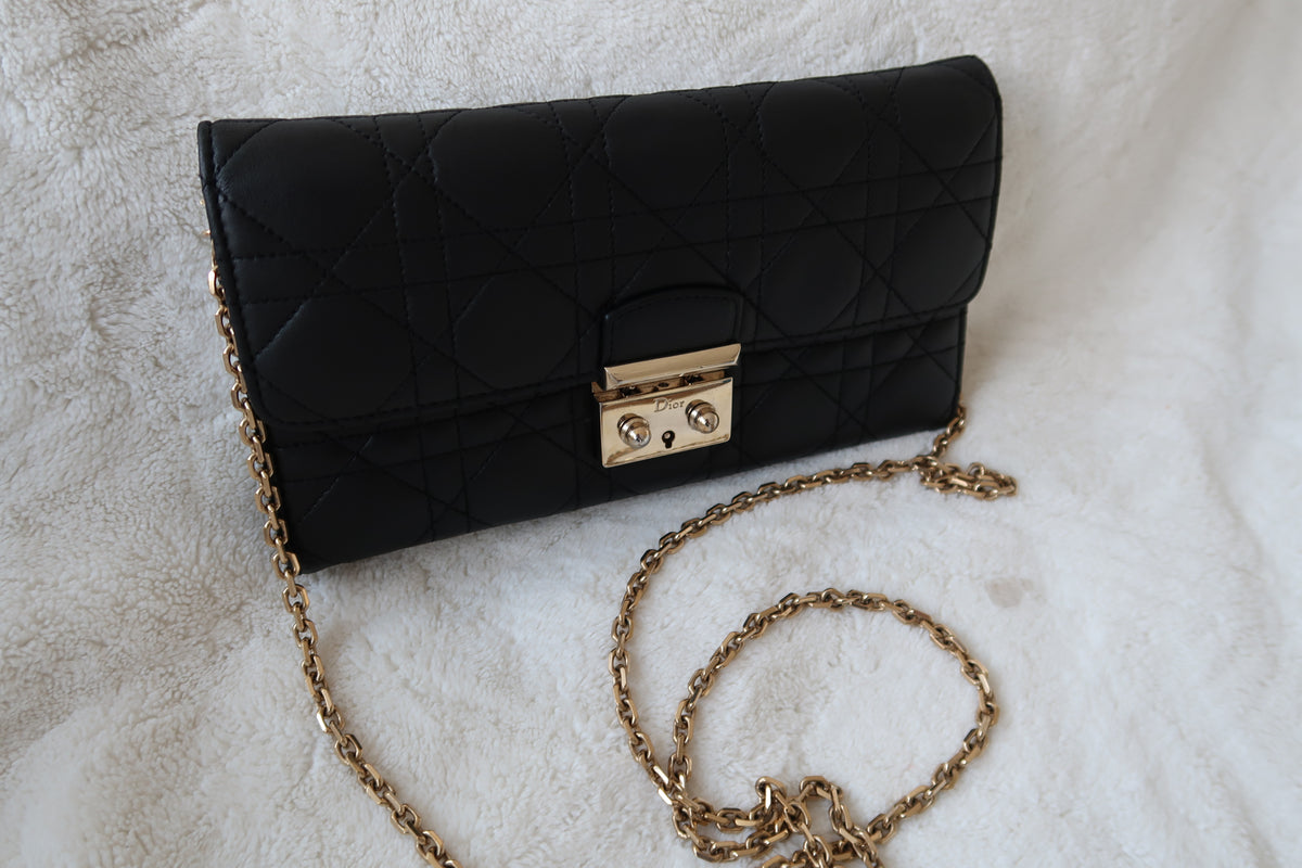 Christian Dior Lambskin Cannage Miss Dior Promenade Wallet on Chain Shoulder Bag Black
