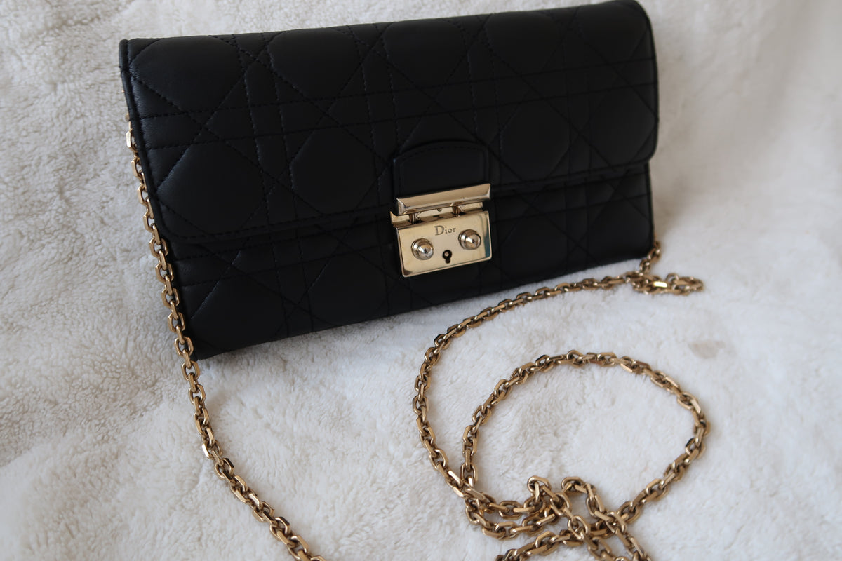 Christian Dior Lambskin Cannage Miss Dior Promenade Wallet on Chain Shoulder Bag Black