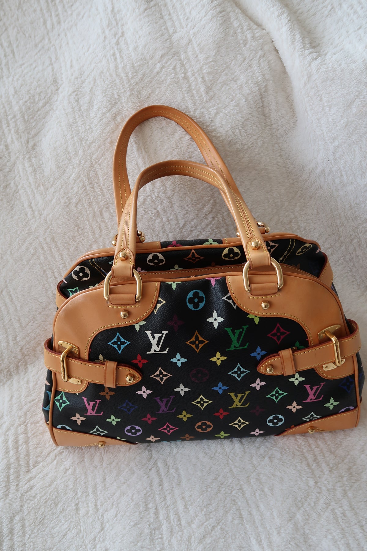 Louis Vuitton Monogram Multicolore Claudia Black Canvas Top Handle Bag
