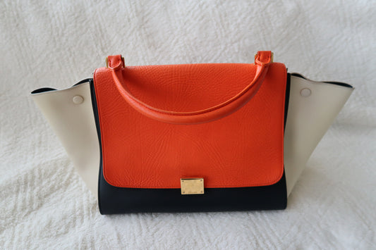 Celine Trapeze Tricolor Leather Top Handle Bag – Orange, Navy & Ivory