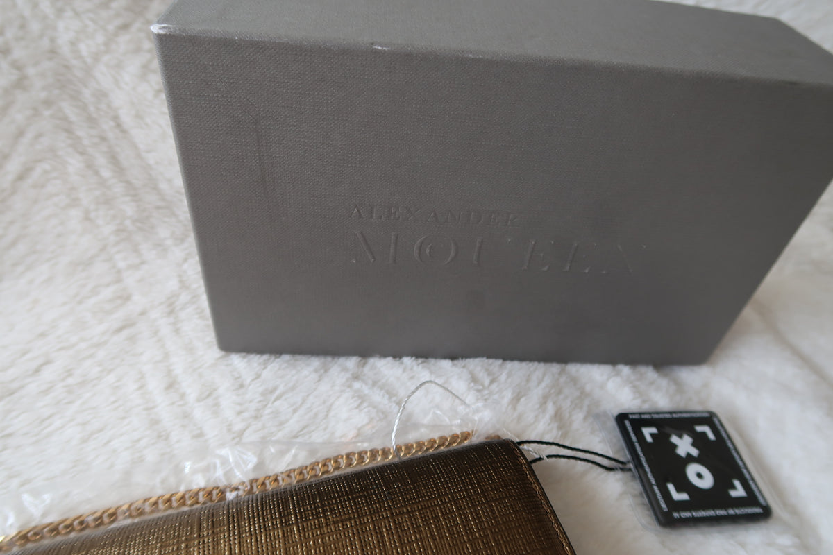 Alexander McQueen Skull Leather Continental Wallet on Chain Clutch Bag New with Box