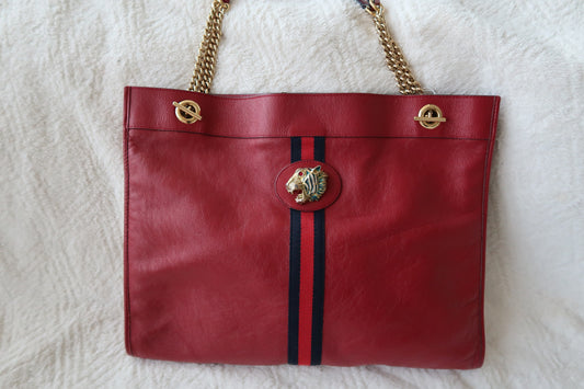 Gucci Calfskin Large Rajah Chain Tote Romantic Cherry with Tiger Head & Pouch