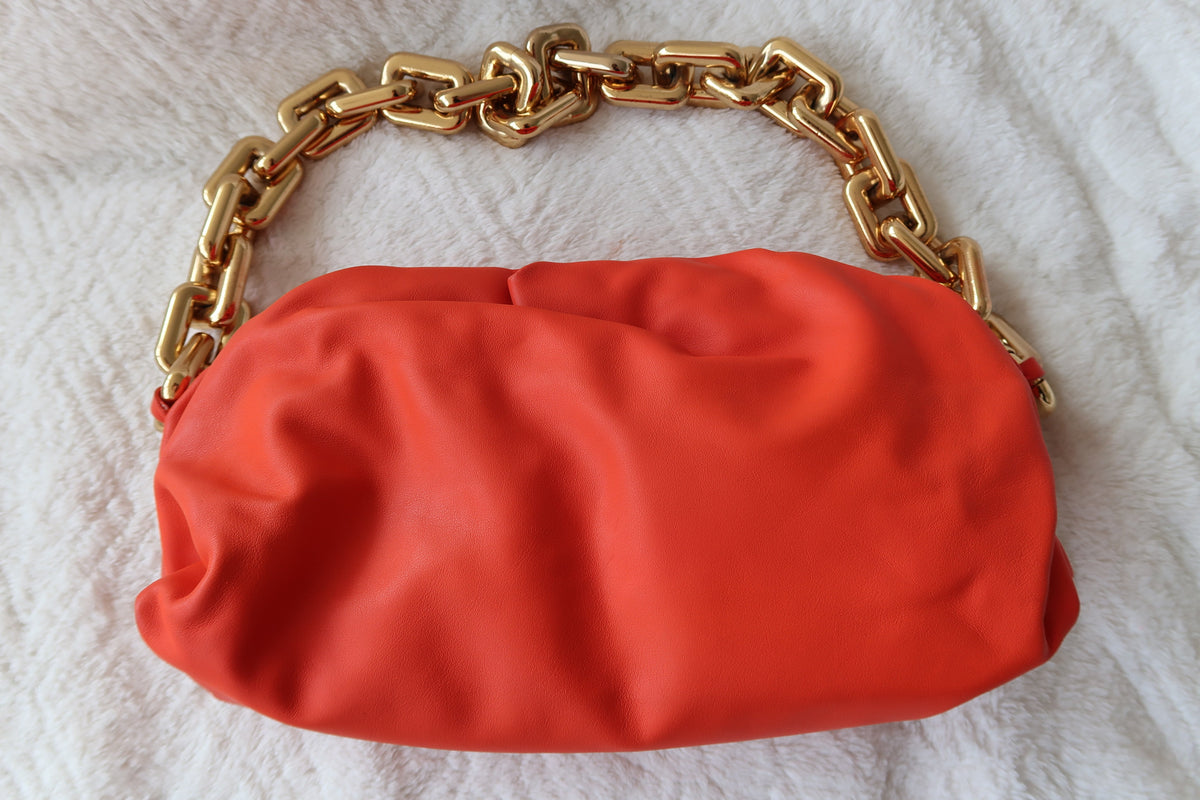 Bottega Veneta The Chain Pouch – Orange Leather with Gold Chain