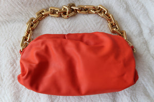 Bottega Veneta The Chain Pouch – Orange Leather with Gold Chain
