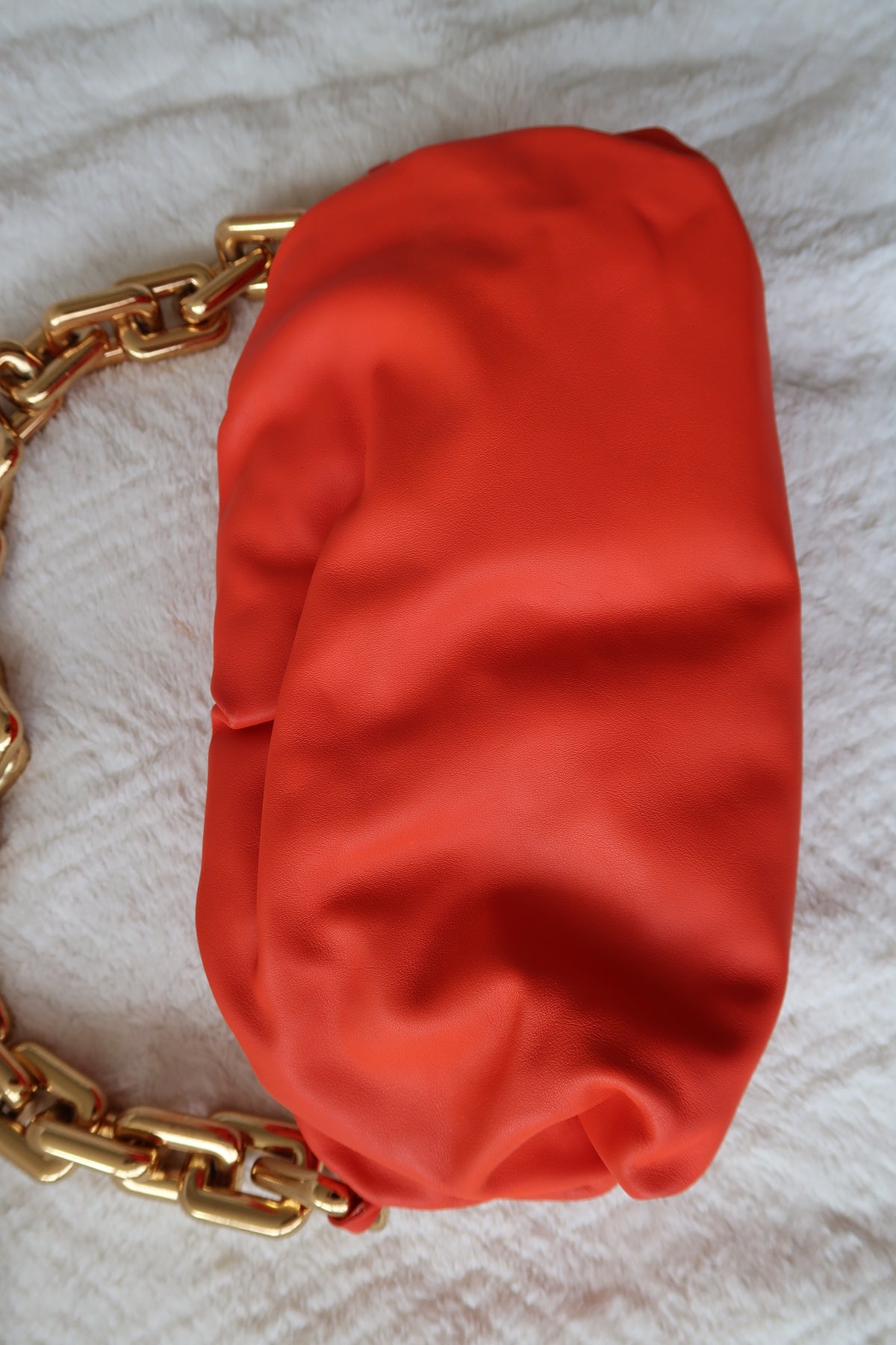 Bottega Veneta The Chain Pouch – Orange Leather with Gold Chain