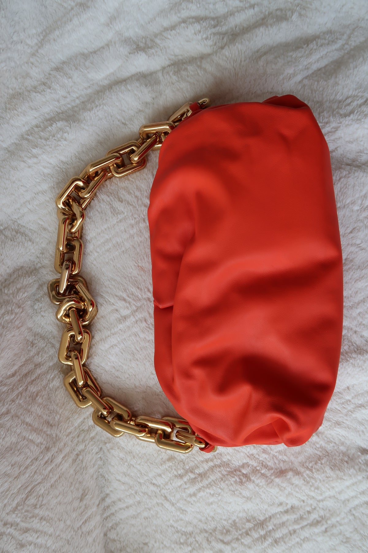 Bottega Veneta The Chain Pouch – Orange Leather with Gold Chain