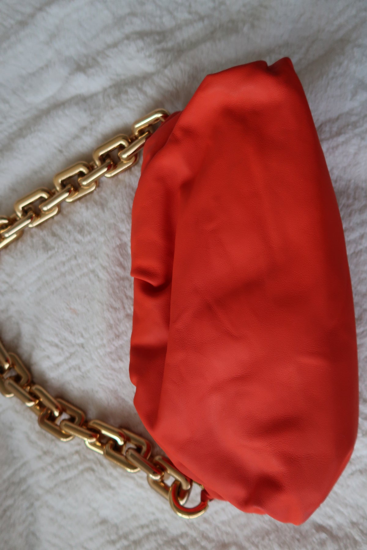 Bottega Veneta The Chain Pouch – Orange Leather with Gold Chain