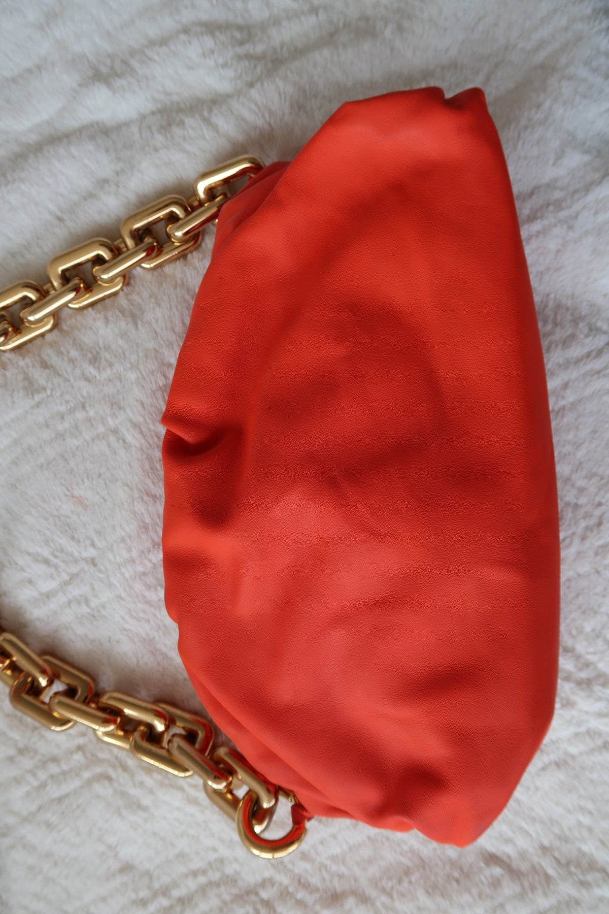 Bottega Veneta The Chain Pouch – Orange Leather with Gold Chain