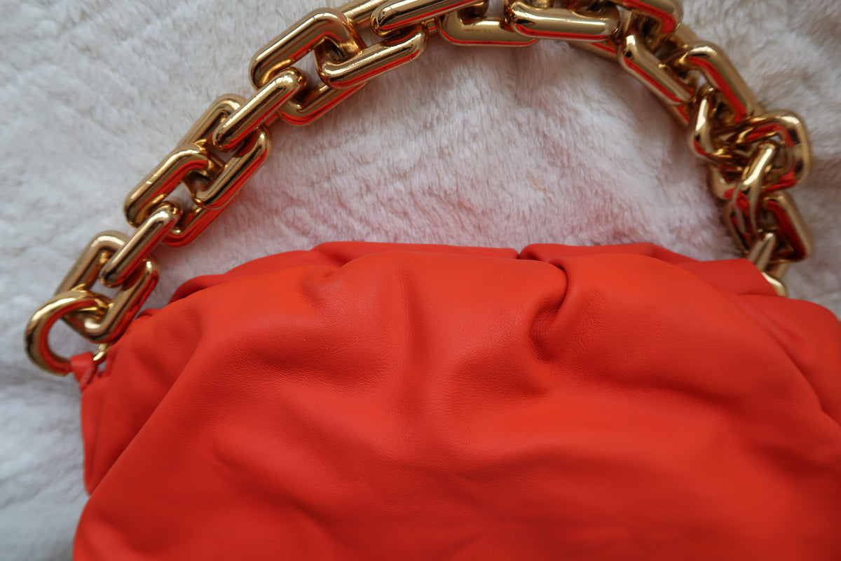 Bottega Veneta The Chain Pouch – Orange Leather with Gold Chain