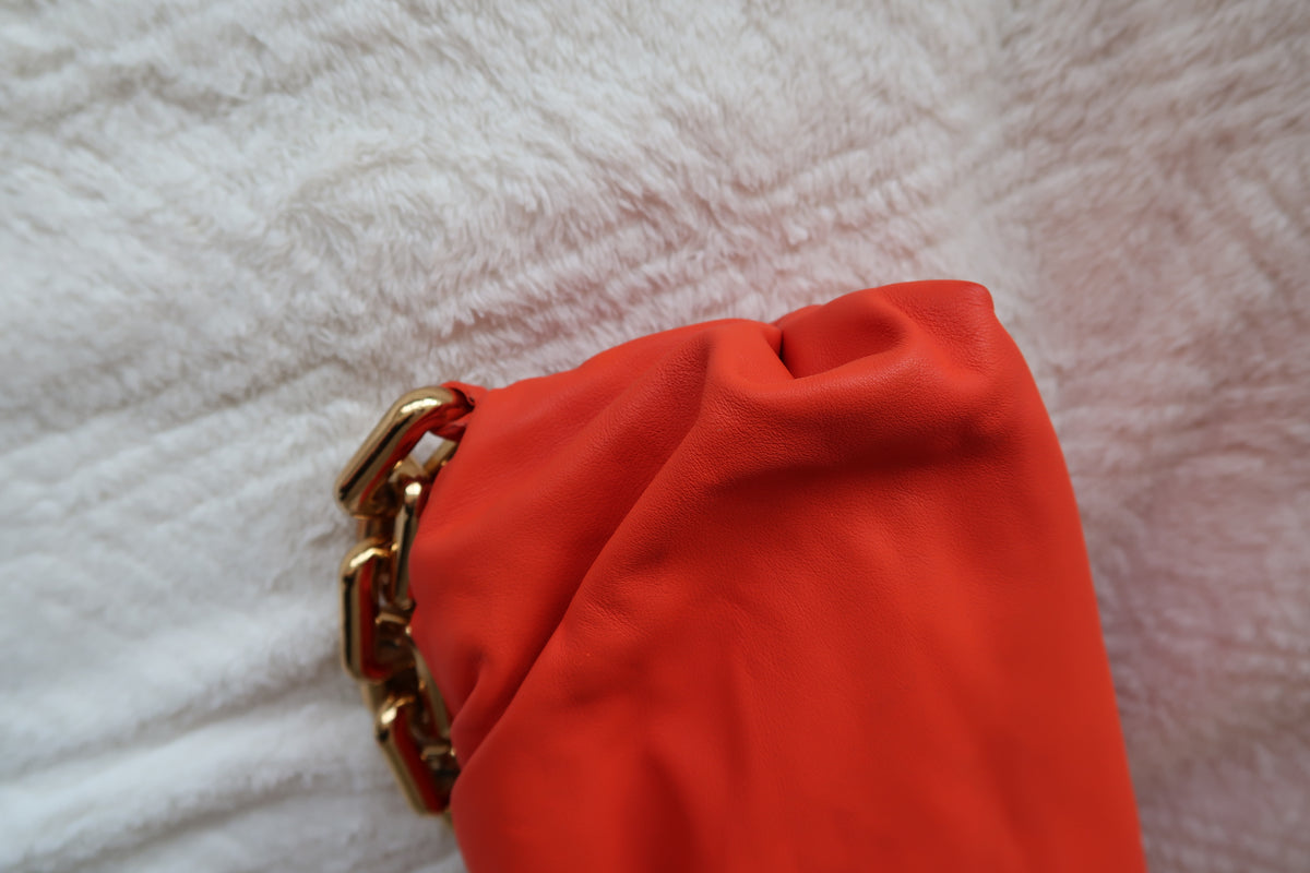 Bottega Veneta The Chain Pouch – Orange Leather with Gold Chain