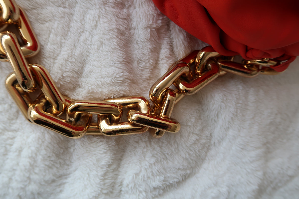Bottega Veneta The Chain Pouch – Orange Leather with Gold Chain