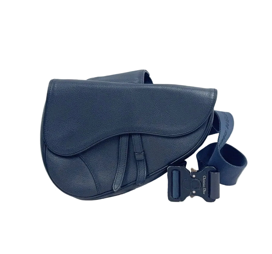 Christian Dior Grained Calfskin Saddle Bag - Navy Blue Unisex