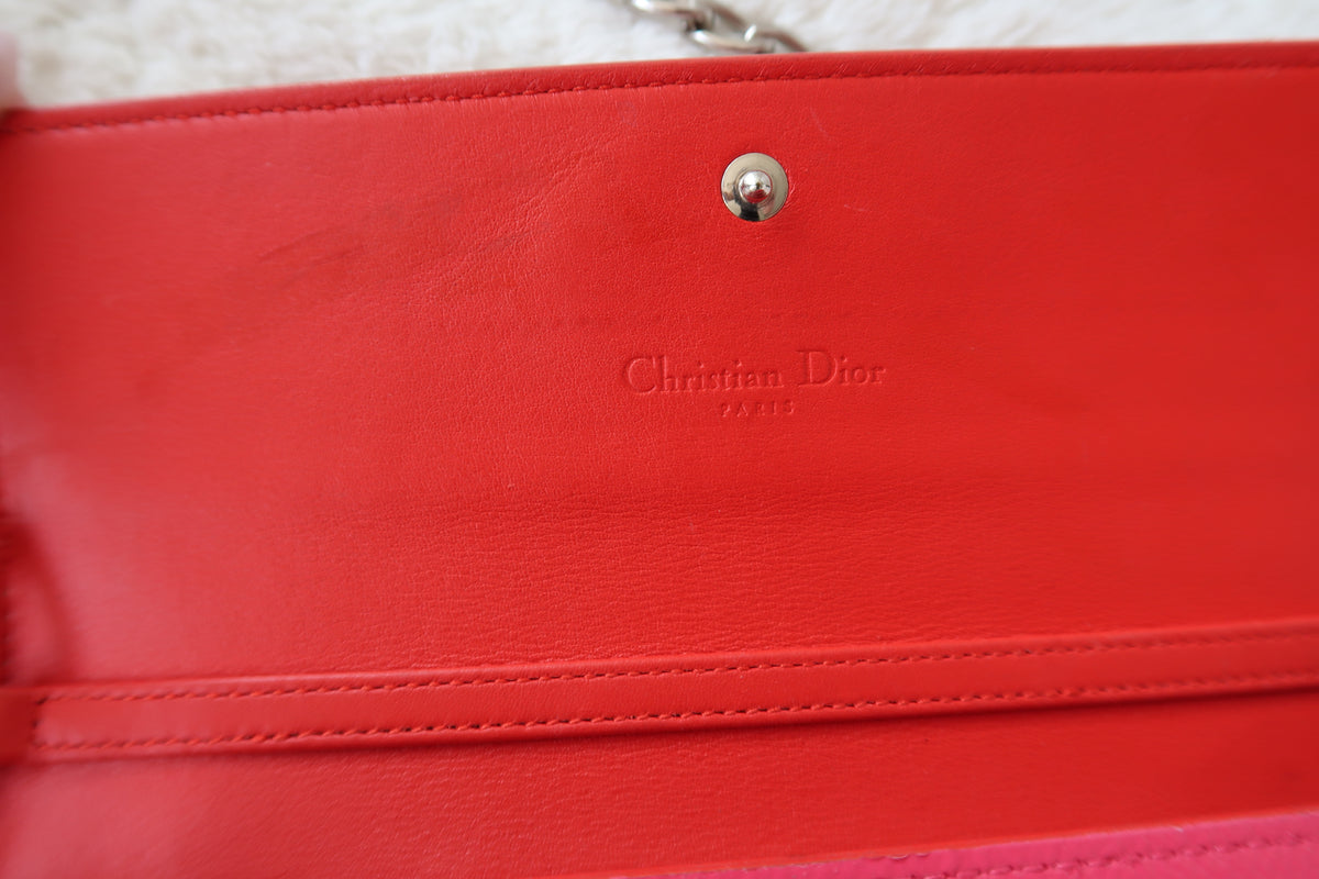 Christian Dior Pink Clutch With Chain Crossbody Shoulder Bag