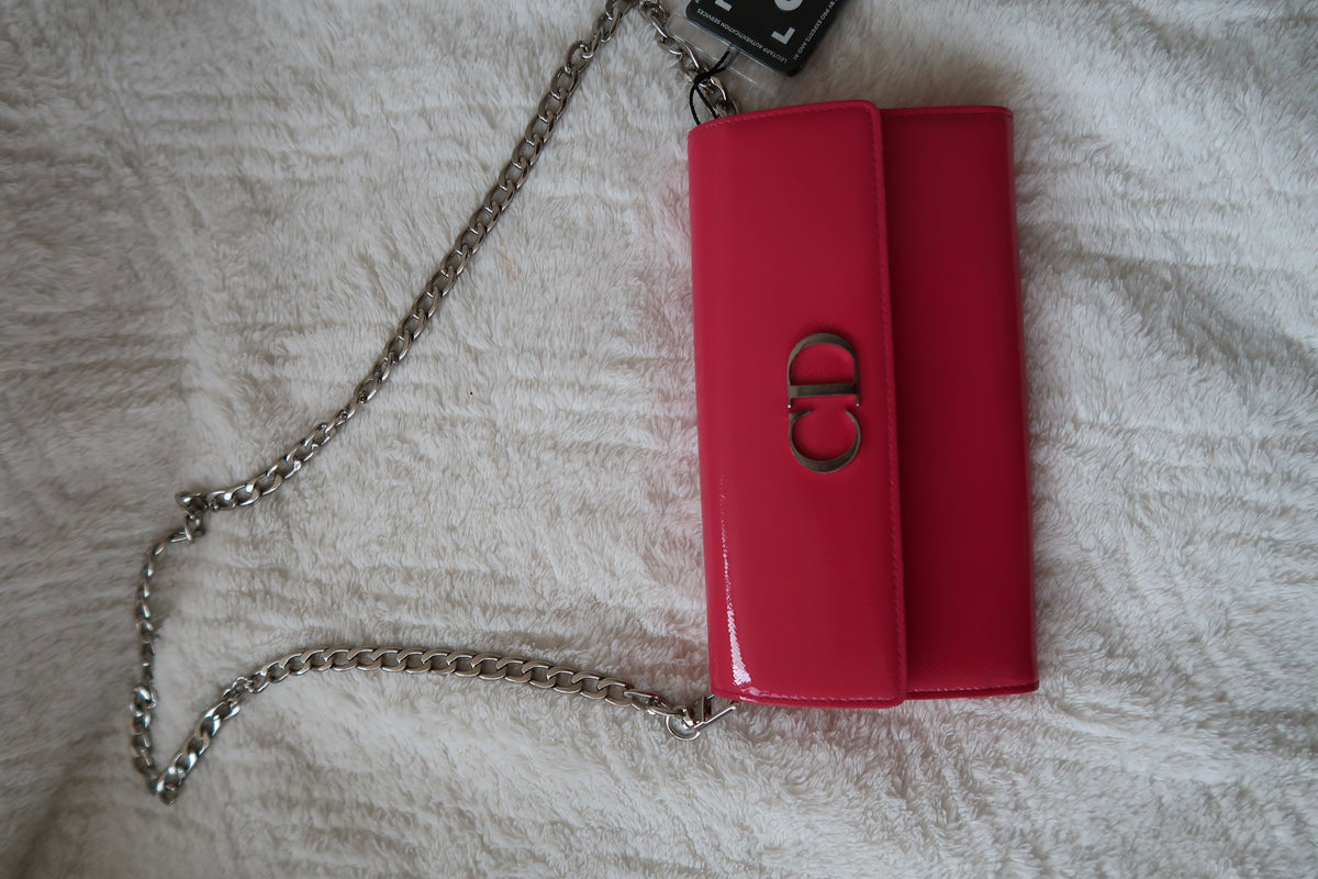 Christian Dior Pink Clutch With Chain Crossbody Shoulder Bag