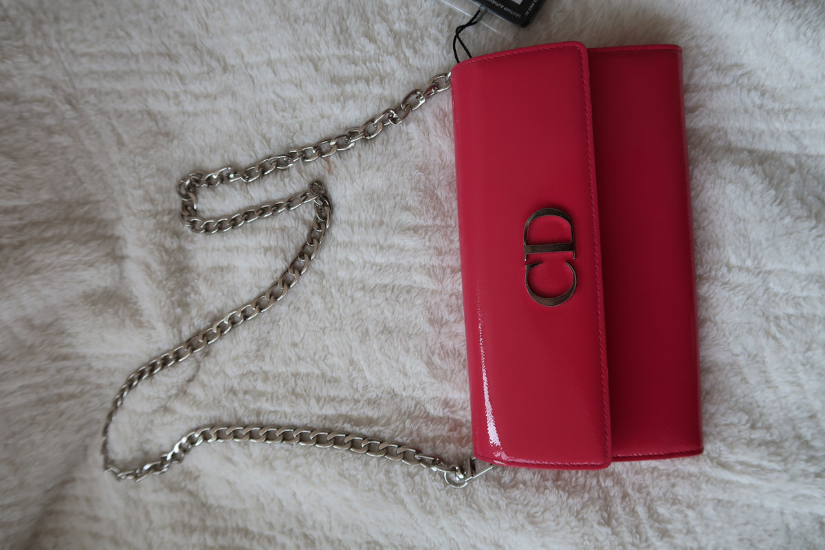 Christian Dior Pink Clutch With Chain Crossbody Shoulder Bag