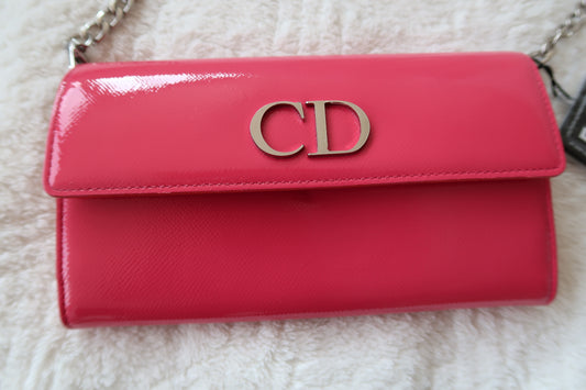 Christian Dior Pink Clutch With Chain Crossbody Shoulder Bag