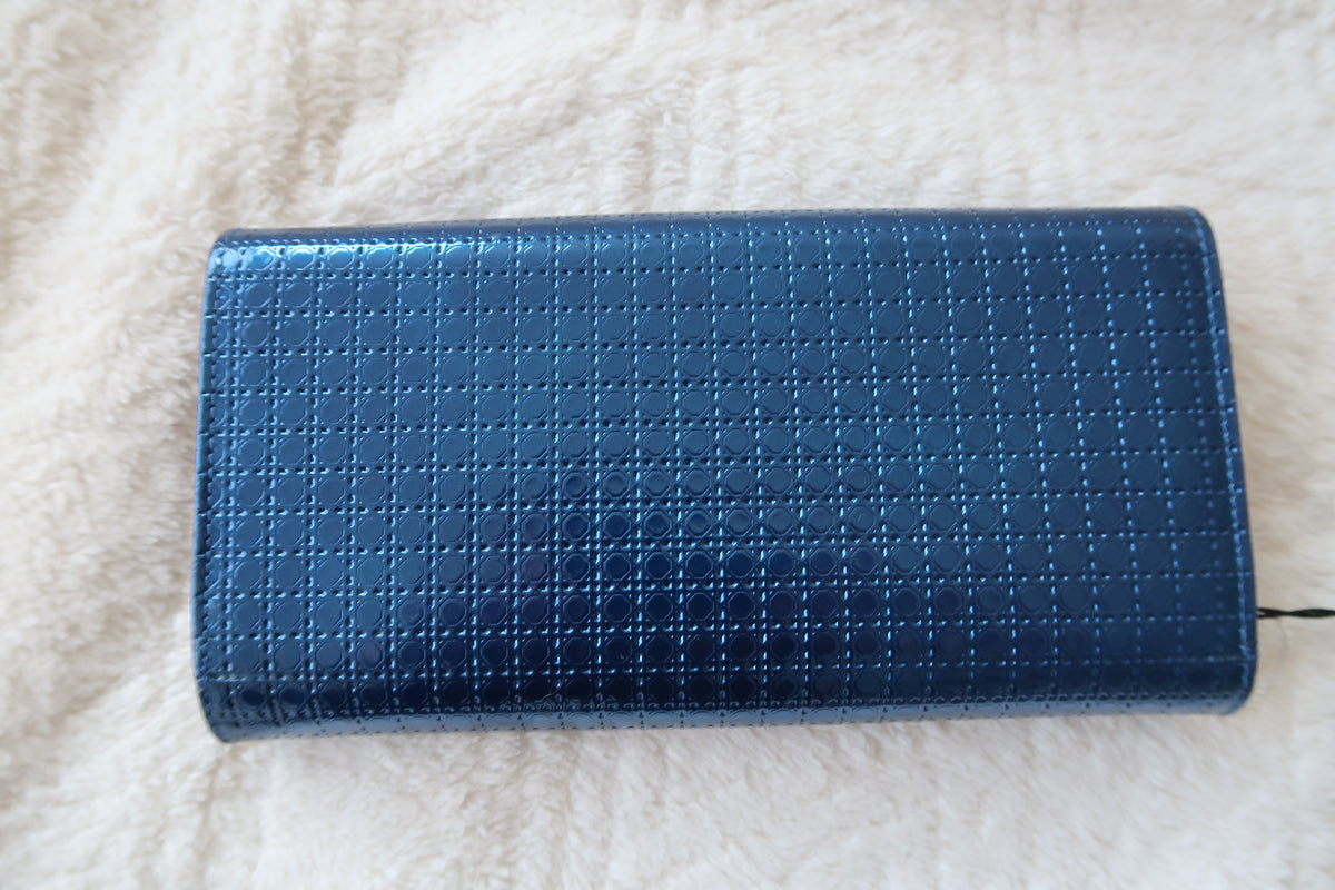 Christian Dior Blue Cannage Lady Dior Convertible Chain Clutch Wallet on Chain