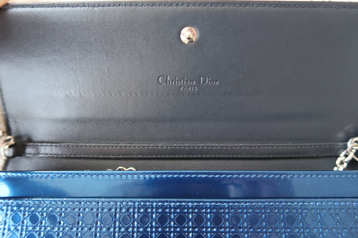 Christian Dior Blue Cannage Lady Dior Convertible Chain Clutch Wallet on Chain