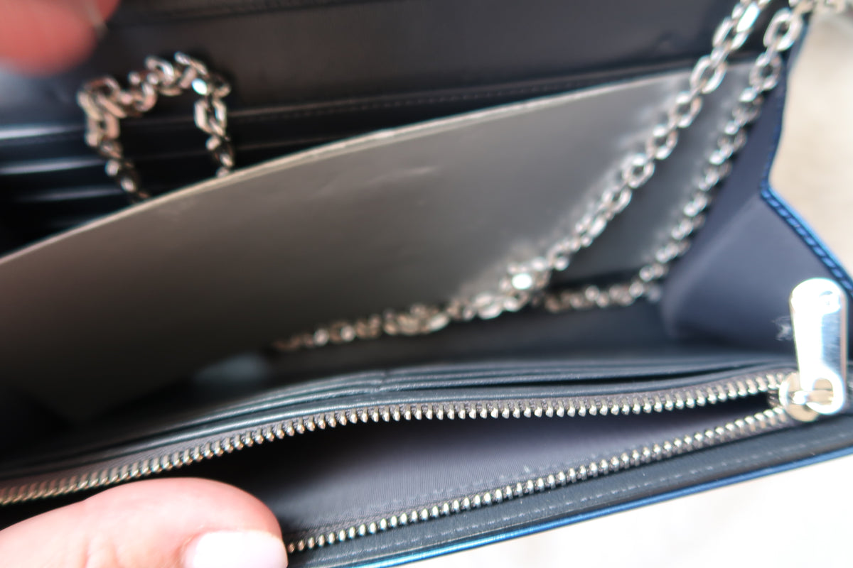 Christian Dior Blue Cannage Lady Dior Convertible Chain Clutch Wallet on Chain