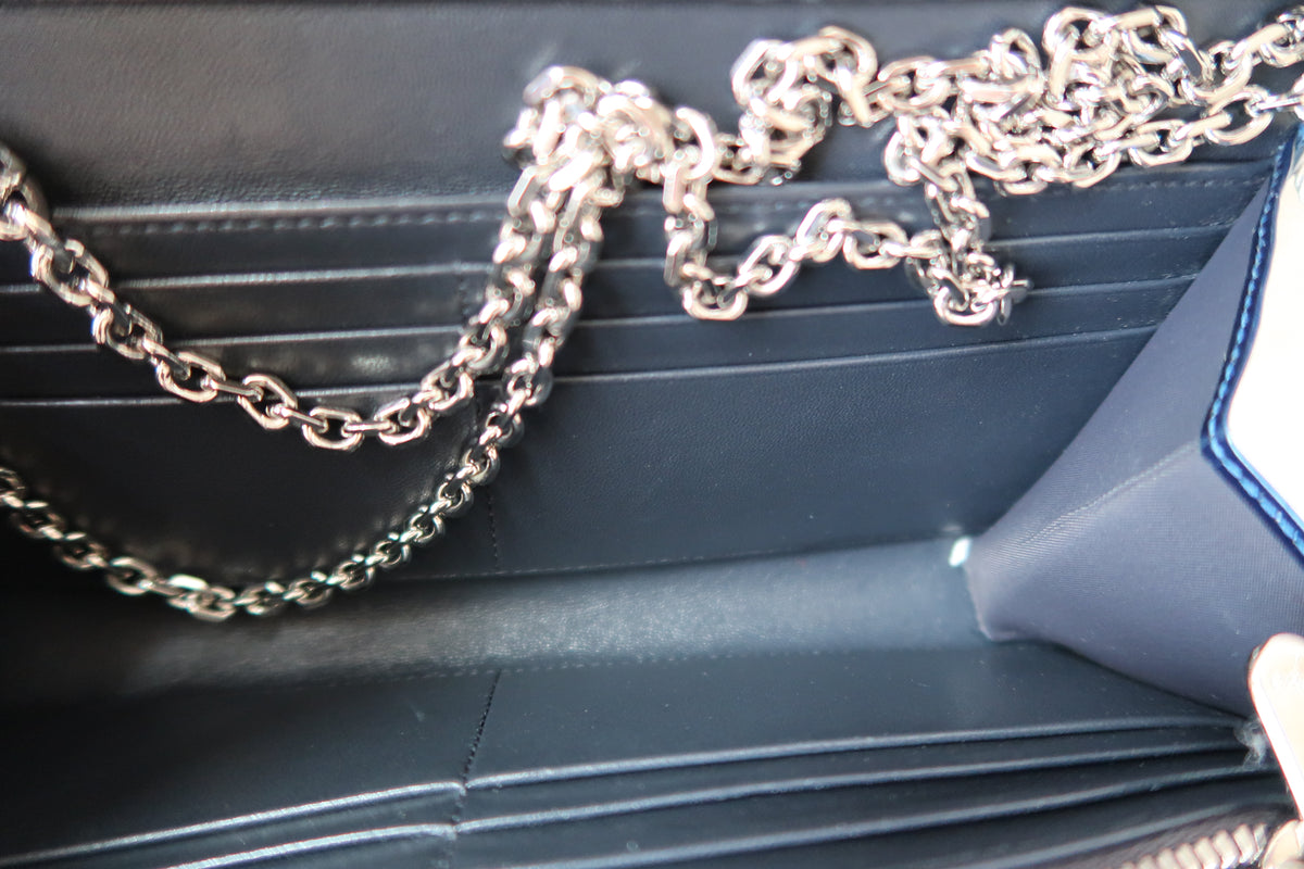 Christian Dior Blue Cannage Lady Dior Convertible Chain Clutch Wallet on Chain