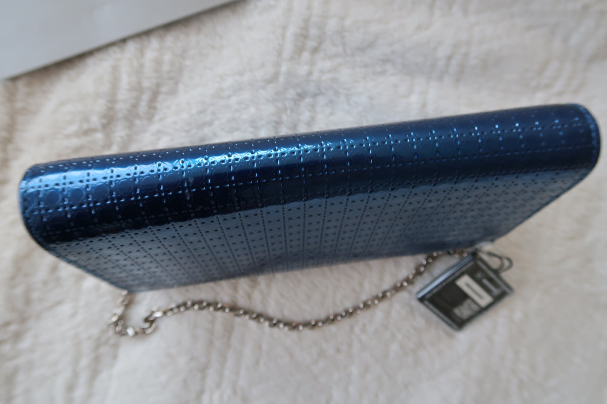 Christian Dior Blue Cannage Lady Dior Convertible Chain Clutch Wallet on Chain