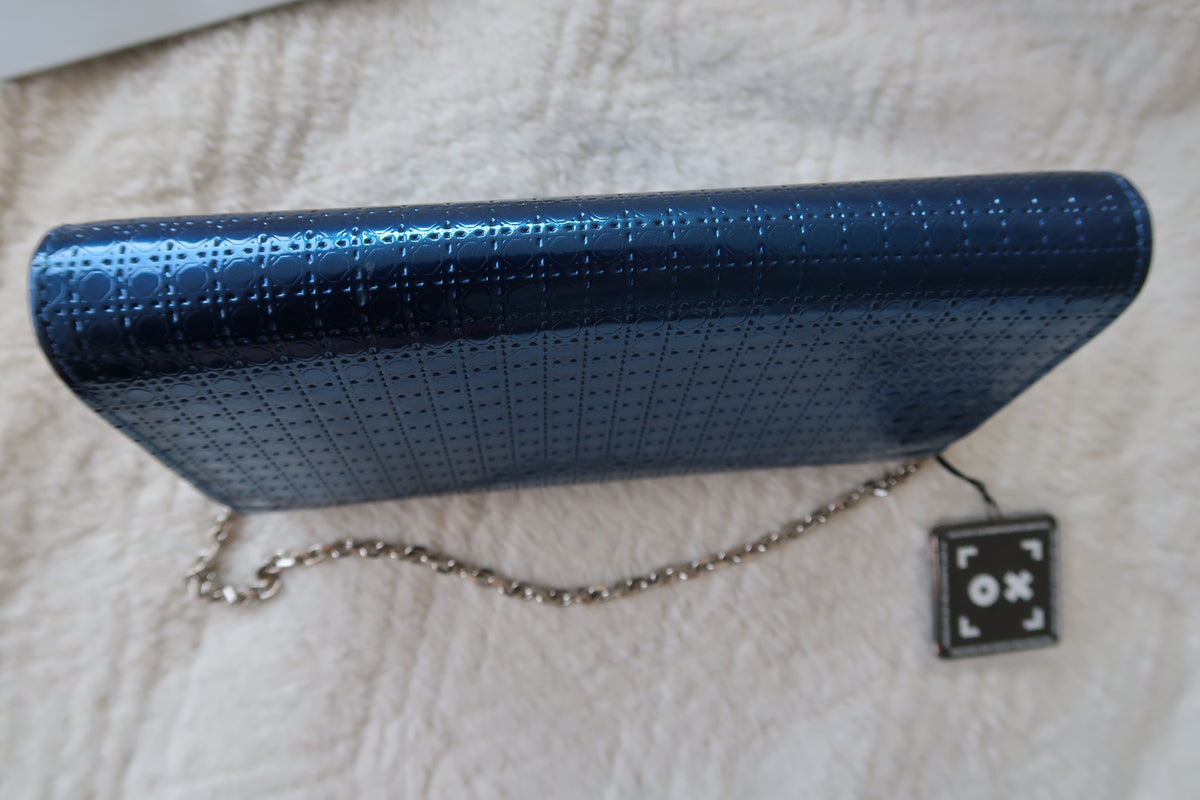 Christian Dior Blue Cannage Lady Dior Convertible Chain Clutch Wallet on Chain