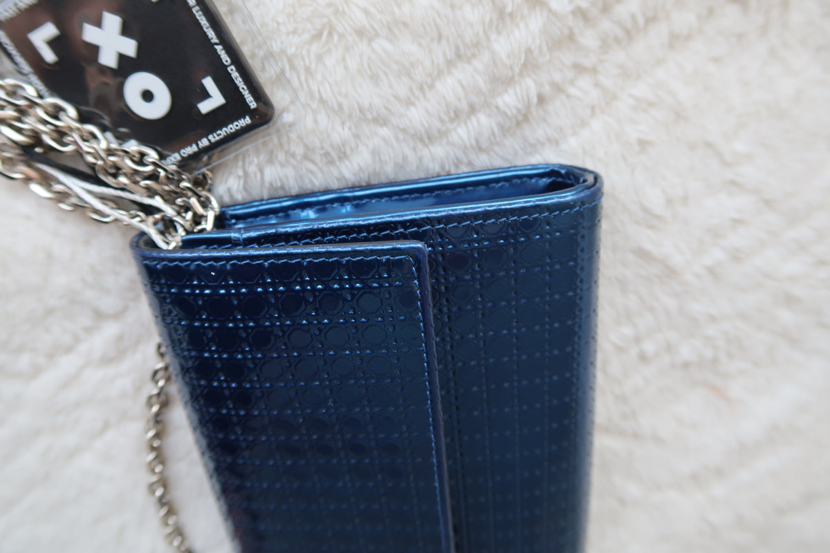 Christian Dior Blue Cannage Lady Dior Convertible Chain Clutch Wallet on Chain