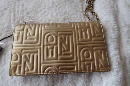 Fendi Baguette Gold Embossed Clutch Wallet on Chain Shoulder Bag