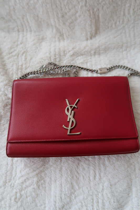 Saint Laurent YSL Kate Chain Shoulder Bag – Red Leather with Silver Hardware