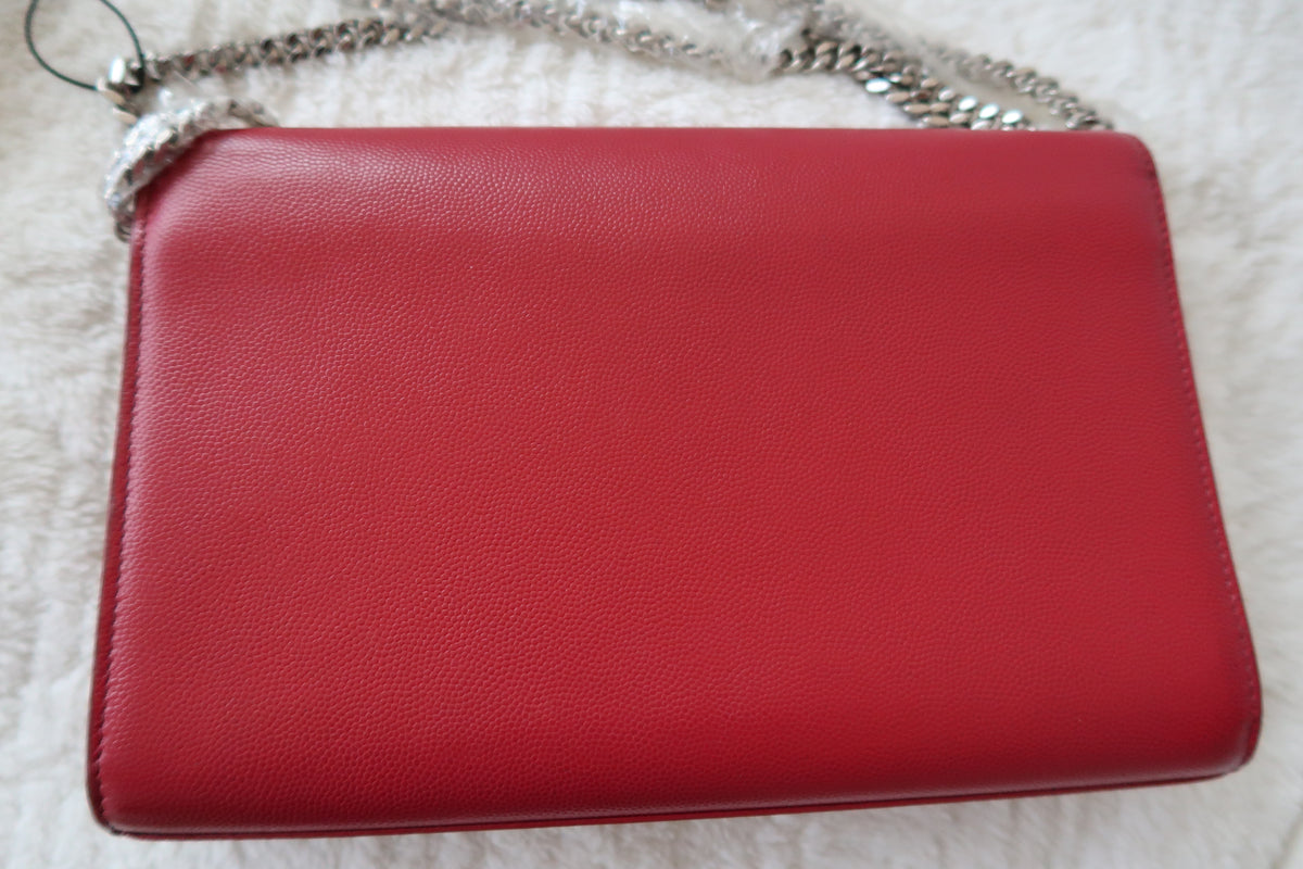 Saint Laurent YSL Kate Chain Shoulder Bag – Red Leather with Silver Hardware