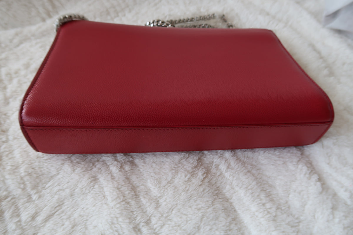 Saint Laurent YSL Kate Chain Shoulder Bag – Red Leather with Silver Hardware