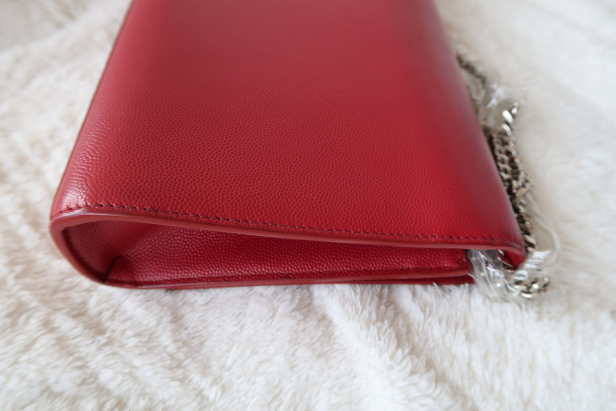 Saint Laurent YSL Kate Chain Shoulder Bag – Red Leather with Silver Hardware