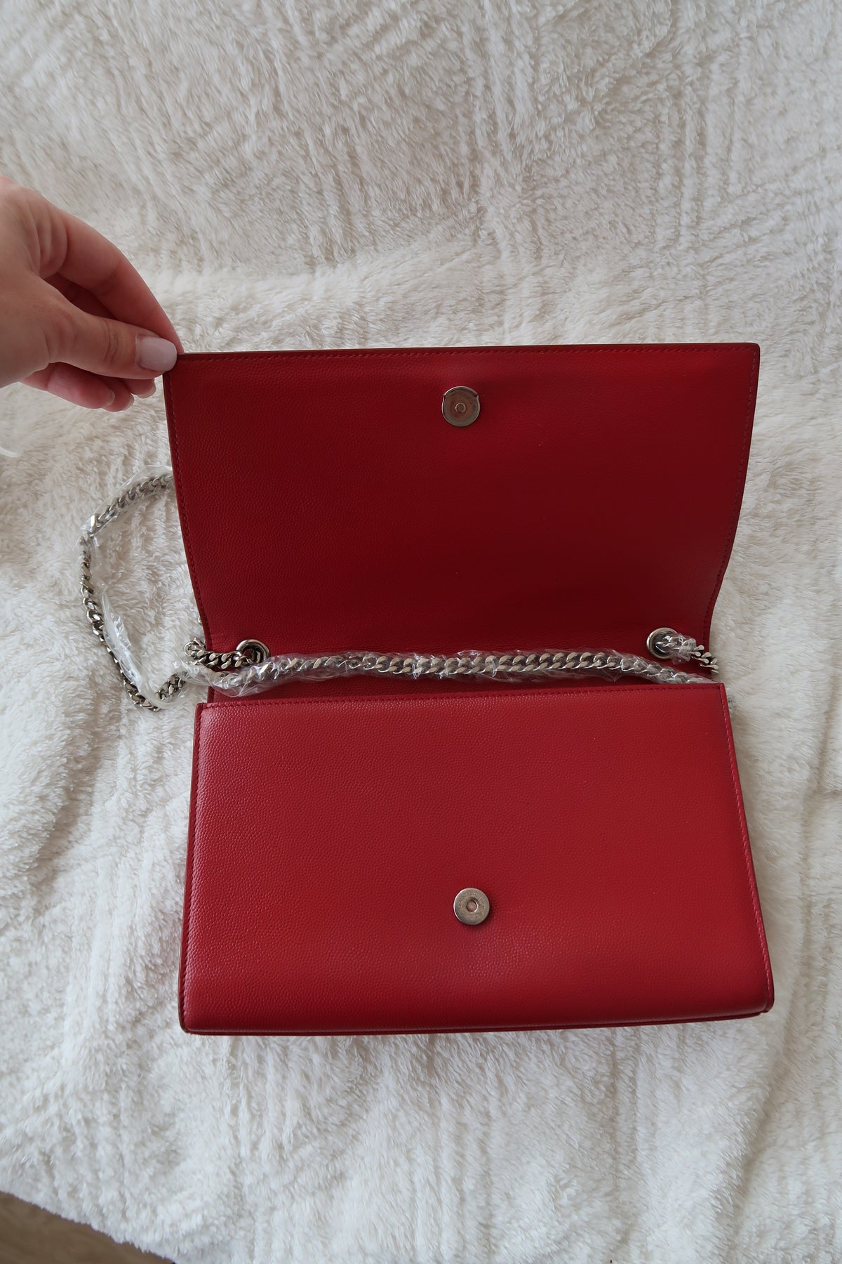 Saint Laurent YSL Kate Chain Shoulder Bag – Red Leather with Silver Hardware