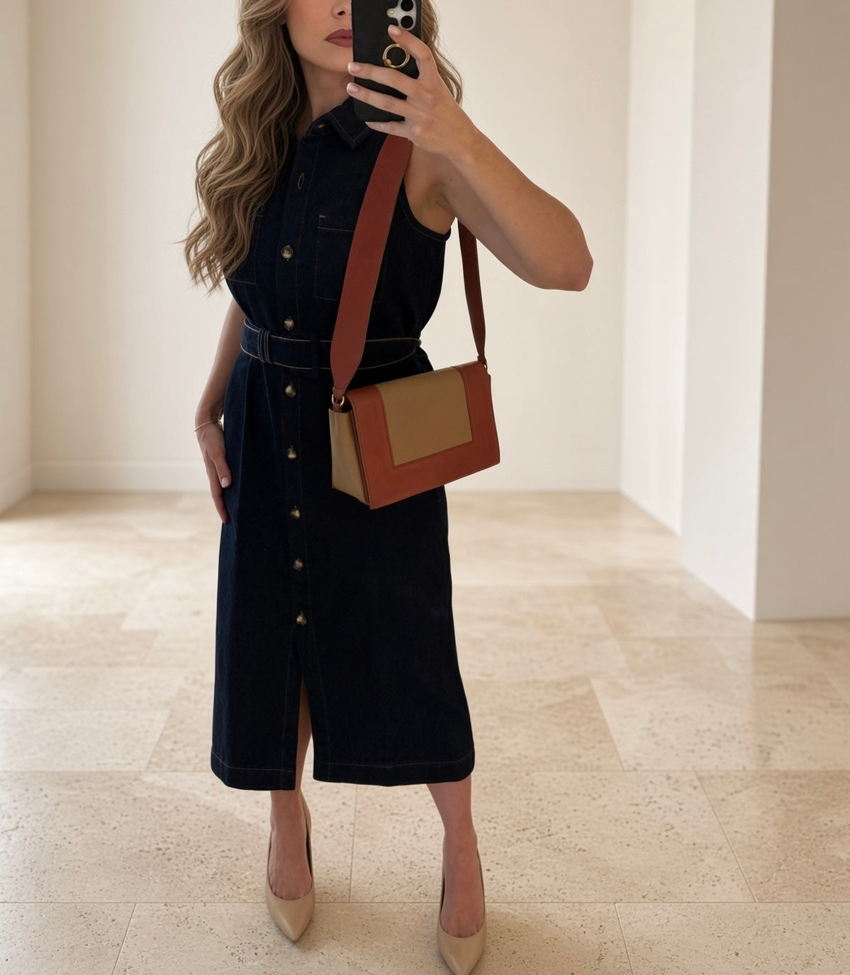 Celine Medium Frame Colorblock Leather Shoulder Bag – Orange Terracotta Red & Beige