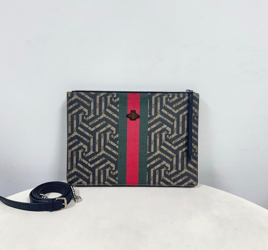 Gucci GG Supreme Caleido Web Bee Clutch / Crossbody Bag