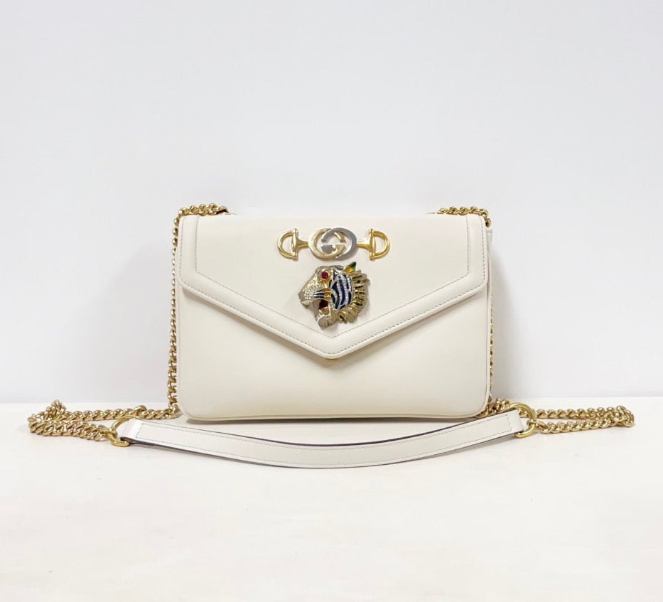 Gucci Rajah Medium Shoulder Bag in White Leather