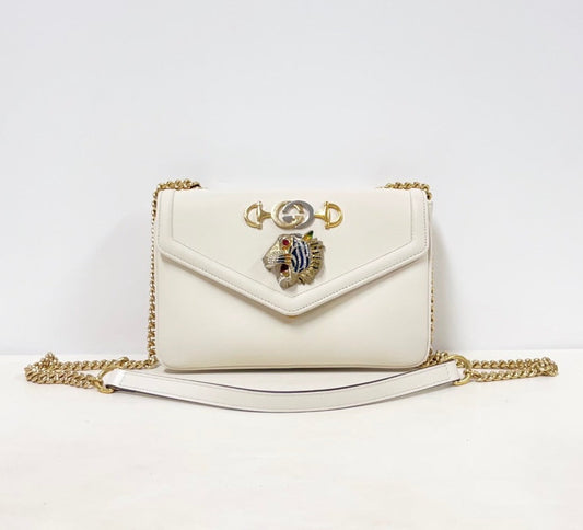 Gucci Rajah Medium Shoulder Bag in White Leather