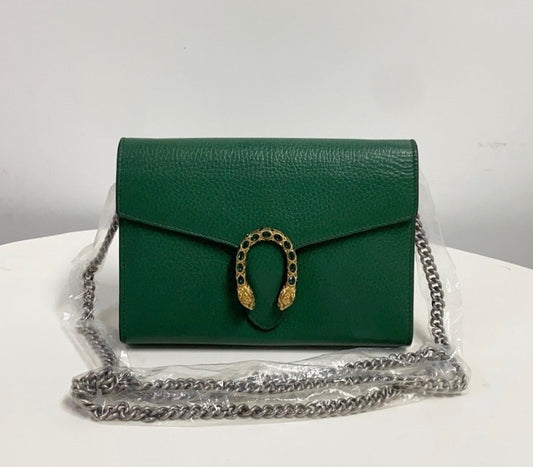 Gucci Calfskin Mini Dionysus Chain Wallet Emerald