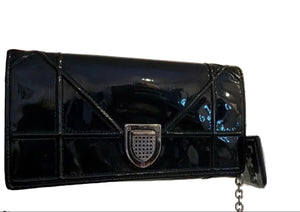 Dior Wallet on Chain - Black Patent Silver