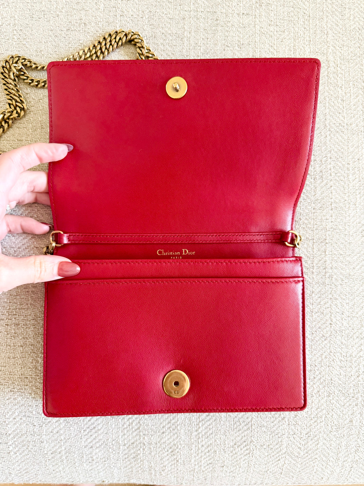 Christian Dior Studded Diorama Medium Studded Flap Bag Calfskin Leather - Red