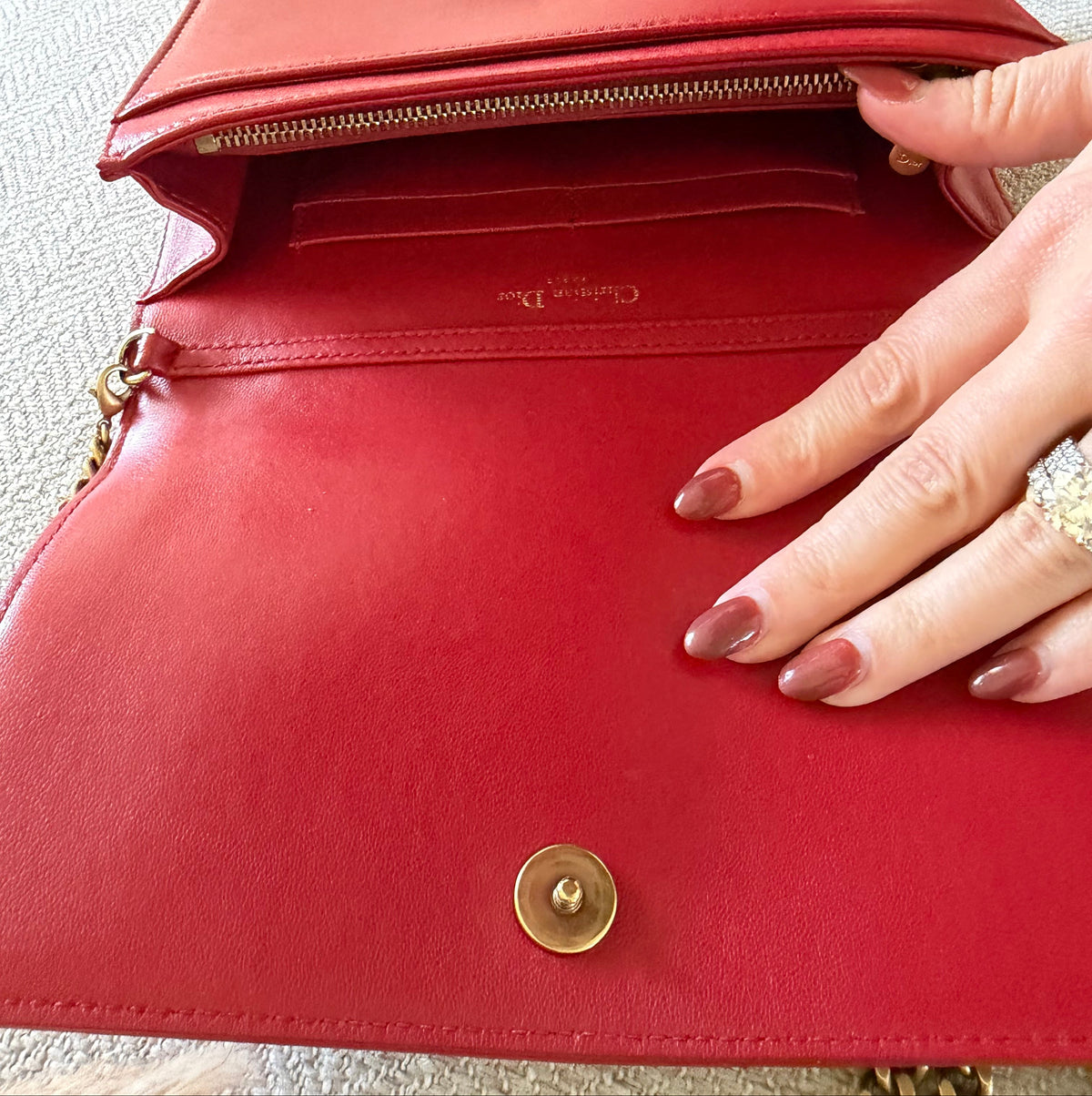 Christian Dior Studded Diorama Medium Studded Flap Bag Calfskin Leather - Red