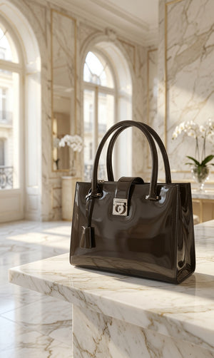 Salvatore Ferragamo Juliette Patent Leather Dark Olive Green Tote Bag