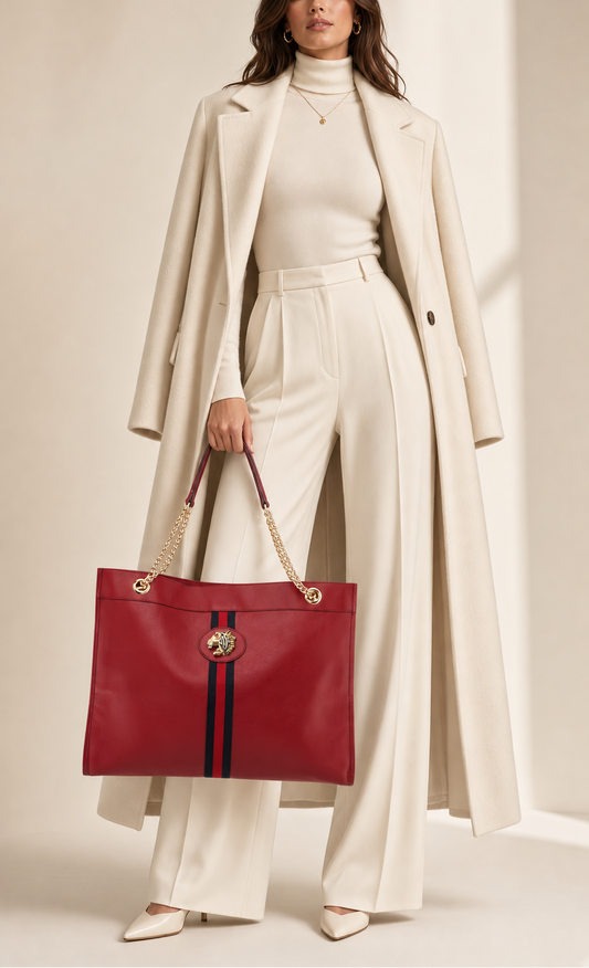 Gucci Calfskin Large Rajah Chain Tote Romantic Cherry with Tiger Head & Pouch