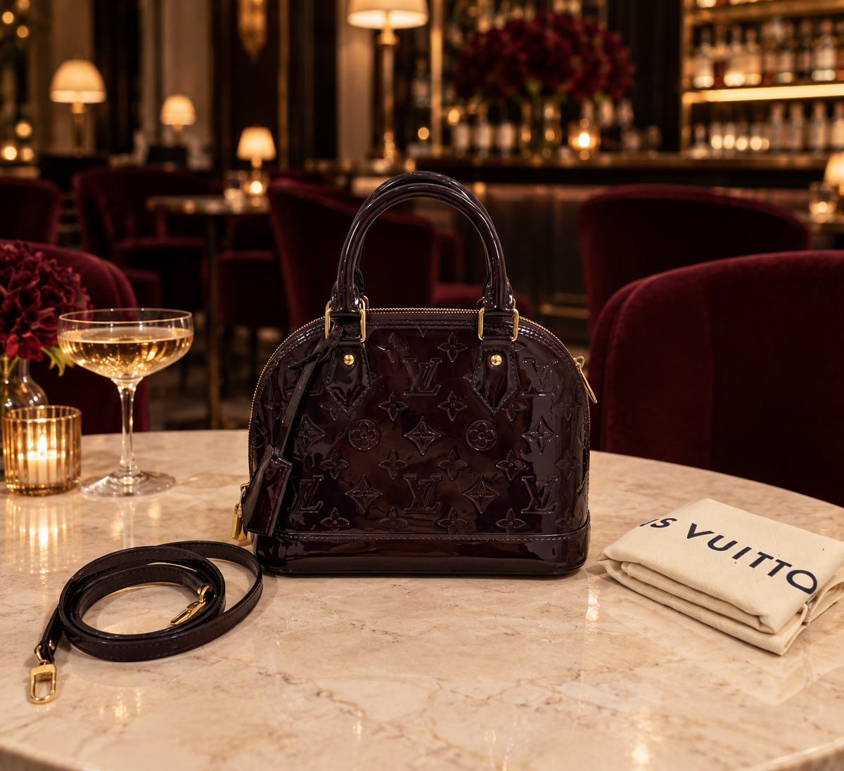 Louis Vuitton Alma BB Monogram Vernis Amarante Patent Leather Crossbody Bag