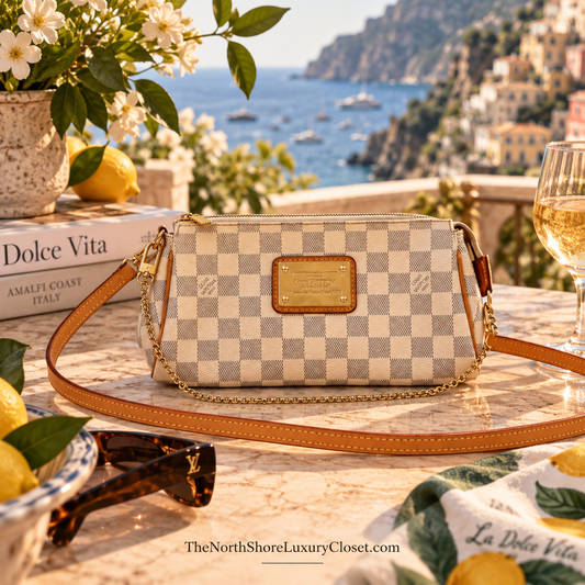 Louis Vuitton Damier Azur Eva Clutch / Convertible 2-Way Shoulder Bag- Excellent Condition Clean Vachetta