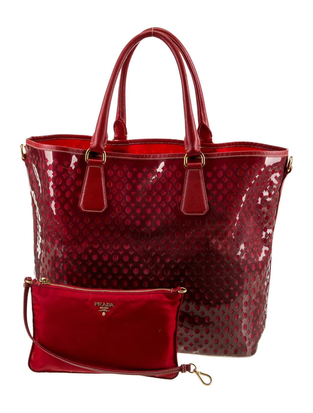 Prada Lake Ride Limited Edition Perforated Tote with Pouch – Red - additional view 2